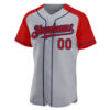 Custom Gray Red-Navy Authentic Raglan Sleeves Baseball Jersey