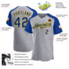 Custom Gray Royal-Yellow Authentic Raglan Sleeves Baseball Jersey