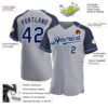 Custom Gray Navy-Light Blue Authentic Raglan Sleeves Baseball Jersey