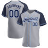 Custom Gray Navy-Light Blue Authentic Raglan Sleeves Baseball Jersey