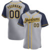 Custom Gray Navy-Gold Authentic Raglan Sleeves Baseball Jersey