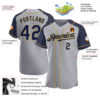 Custom Gray Navy-Old Gold Authentic Raglan Sleeves Baseball Jersey