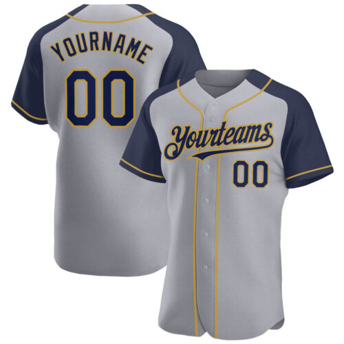 RaglanSleeves0358_6eb846f6-55d4-4d95-afec-7a60c3f29ae9 Custom Gray Navy-Old Gold Authentic Raglan Sleeves Baseball Jersey