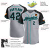 Custom Gray Black-Teal Authentic Raglan Sleeves Baseball Jersey