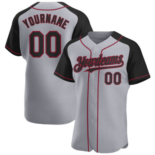 RaglanSleeves0369 Custom Gray Black-Crimson Authentic Raglan Sleeves Baseball Jersey
