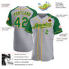 Custom Gray Kelly Green-Gold Authentic Raglan Sleeves Baseball Jersey
