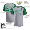 Custom Gray Kelly Green-White Authentic Raglan Sleeves Baseball Jersey