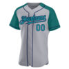 Custom Gray Teal-Navy Authentic Raglan Sleeves Baseball Jersey