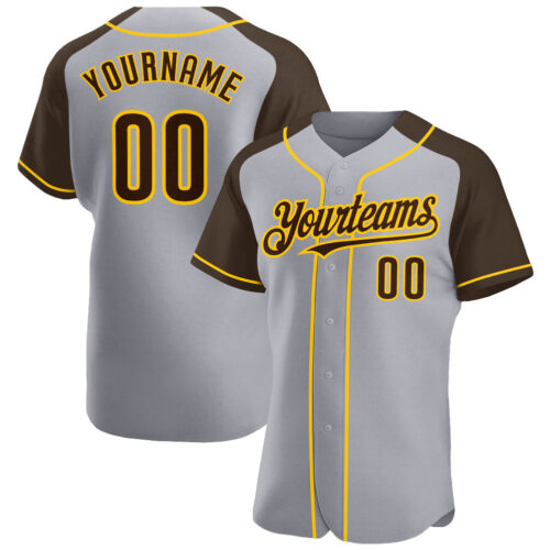 RaglanSleeves0388_c403656d-38ba-4ff0-8889-2697b72ad891 Custom Gray Brown-Yellow Authentic Raglan Sleeves Baseball Jersey