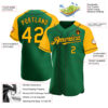 Custom Kelly Green Gold-Black Authentic Raglan Sleeves Baseball Jersey
