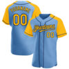 Custom Light Blue Gold-Navy Authentic Raglan Sleeves Baseball Jersey