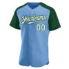 Custom Light Blue White-Green Authentic Raglan Sleeves Baseball Jersey