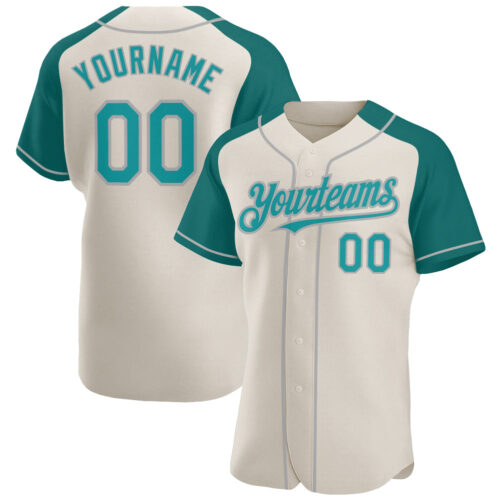 Custom Cream Teal-Gray Authentic Raglan Sleeves Baseball Jersey