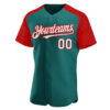Custom Teal White-Red Authentic Raglan Sleeves Baseball Jersey