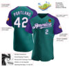 Custom Teal White-Purple Authentic Raglan Sleeves Baseball Jersey