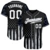 Custom Black White-Gray Camo Raglan Sleeves American Flag Patriotic Authentic Baseball Jersey
