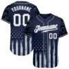 Custom Navy White-Gray Camo Raglan Sleeves American Flag Patriotic Authentic Baseball Jersey