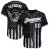 Custom Black White-Gray Camo Raglan Sleeves American Flag Eagle Patriotic Authentic Baseball Jersey
