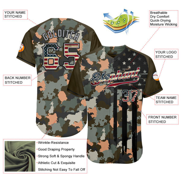 Custom Camo Vintage USA Flag Olive Gray-Black Patriotic Raglan Sleeves Authentic Baseball Jersey