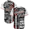 Custom Camo Vintage USA Flag Black Red-White Patriotic Grunge Raglan Sleeves Authentic Baseball Jersey