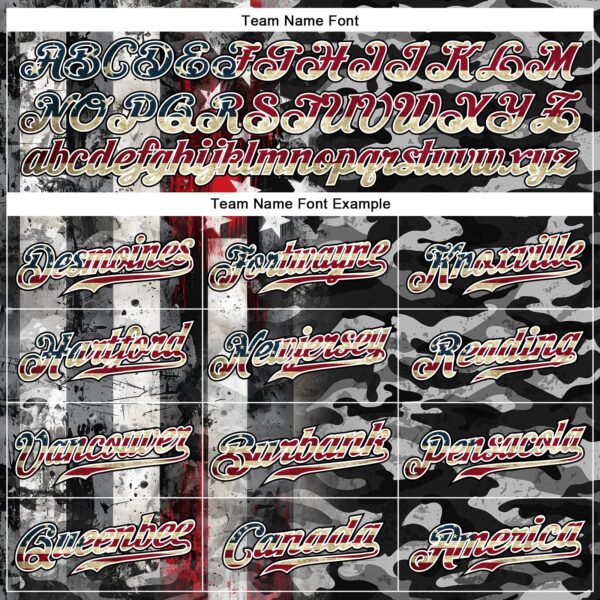 Custom Camo Vintage USA Flag Black Red-White Patriotic Grunge Raglan Sleeves Authentic Baseball Jersey