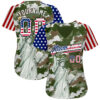 Custom Camo USA Flag Red Blue Black-White Statue Of Liberty Patriotic Stars & Stripes Raglan Sleeves Authentic Baseball Jersey