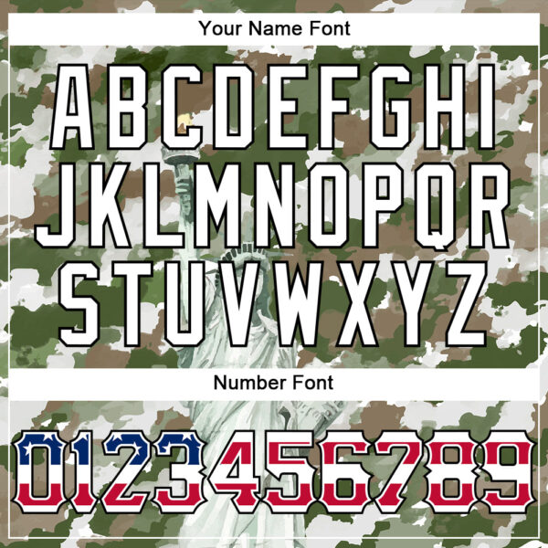 Custom Camo USA Flag Red Blue Black-White Statue Of Liberty Patriotic Stars & Stripes Raglan Sleeves Authentic Baseball Jersey