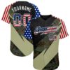Custom Camo USA Flag Red Blue Black-White Patriotic Stars & Stripes Raglan Sleeves Authentic Baseball Jersey