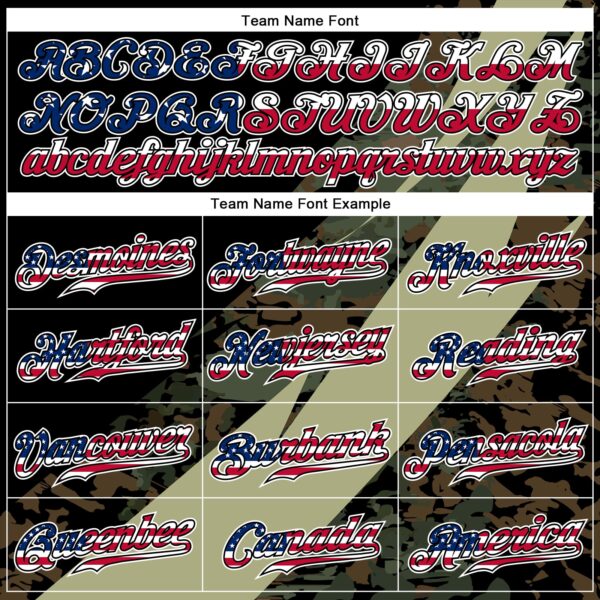 Custom Camo USA Flag Red Blue Black-White Patriotic Stars & Stripes Raglan Sleeves Authentic Baseball Jersey