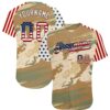 Custom Camo USA Flag Cream-Brown Patriotic Desert Camouflage Stars & Stripes Raglan Sleeves Authentic Baseball Jersey