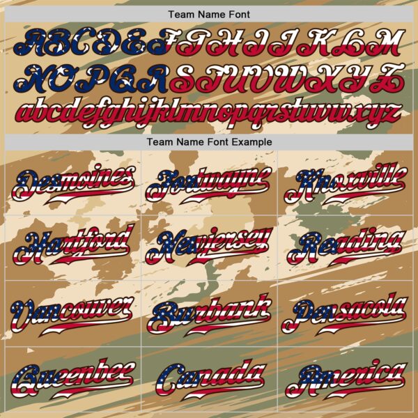 Custom Camo USA Flag Cream-Brown Patriotic Desert Camouflage Stars & Stripes Raglan Sleeves Authentic Baseball Jersey