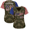 Custom Camo USA Flag Red Blue Brown-White Patriotic Mosaic Camouflage Stars & Stripes Raglan Sleeves Authentic Baseball Jersey