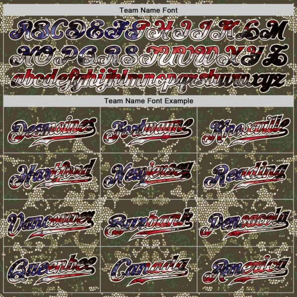 Custom Camo USA Flag Red Blue Brown-White Patriotic Mosaic Camouflage Stars & Stripes Raglan Sleeves Authentic Baseball Jersey