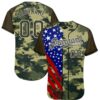 Custom Camo Olive Red Blue Black-White American Flag Side Stripe Patriotic Digital Woodland Camouflage Raglan Sleeves Authentic Baseball Jersey
