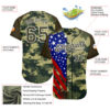 Custom Camo Olive Red Blue Black-White American Flag Side Stripe Patriotic Digital Woodland Camouflage Raglan Sleeves Authentic Baseball Jersey