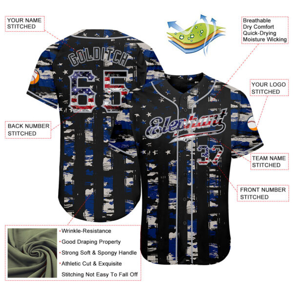 Custom Black USA Flag-Gray Distressed Grunge Patriotic Raglan Sleeves Authentic Baseball Jersey