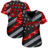 Custom Black Red American Flag Patriotic Camo Raglan Sleeves Authentic Baseball Jersey