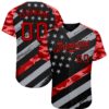 Custom Black Red American Flag Patriotic Camo Raglan Sleeves Authentic Baseball Jersey