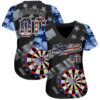 Custom Black USA Flag-White Darts Patriotic Mosaic Camo Raglan Sleeves Authentic Baseball Jersey
