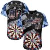 Custom Black USA Flag-White Darts Patriotic Mosaic Camo Raglan Sleeves Authentic Baseball Jersey