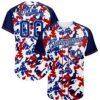 Custom White Royal Red-Navy Camo American Flag Patriotic Raglan Sleeves Authentic Baseball Jersey