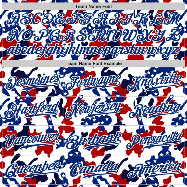 Custom White Royal Red-Navy Camo American Flag Patriotic Raglan Sleeves Authentic Baseball Jersey