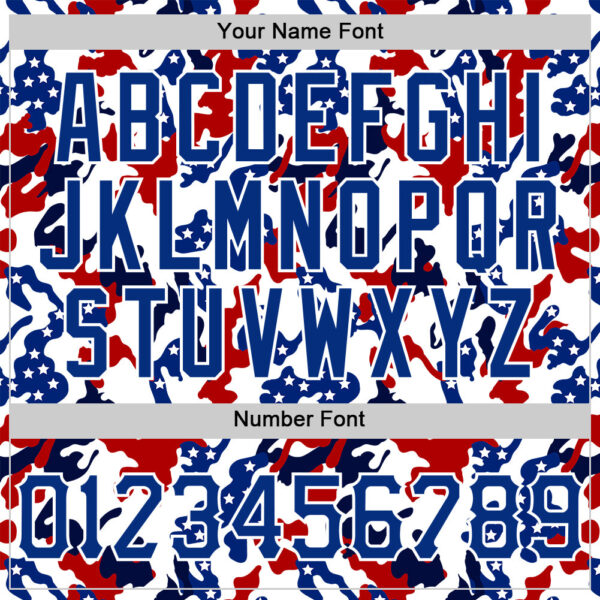 Custom White Royal Red-Navy Camo American Flag Patriotic Raglan Sleeves Authentic Baseball Jersey