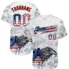 Custom White USA Flag Red-Black Bald Eagle Patriotic Grunge Camo Raglan Sleeves Authentic Baseball Jersey