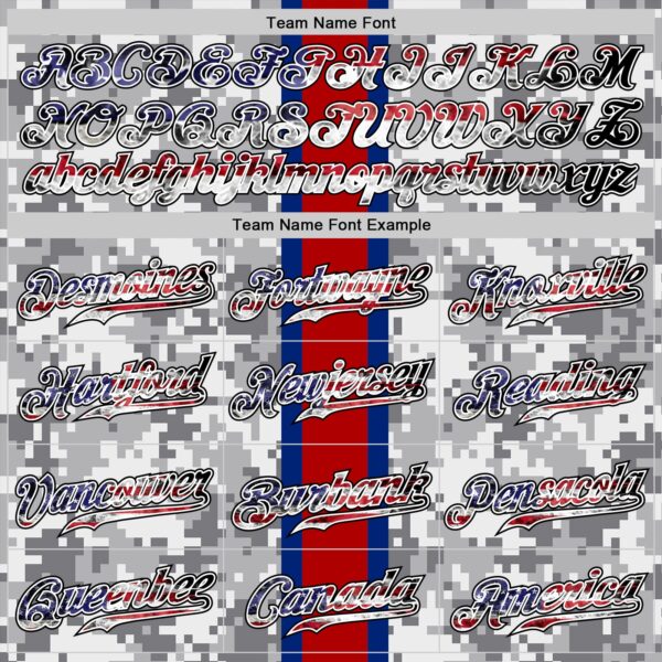 Custom Camo USA Flag Red Blue Black-White Patriotic Pixel Camouflage Stars & Stripes Raglan Sleeves Authentic Baseball Jersey