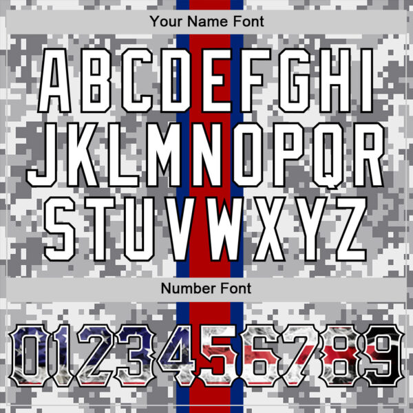 Custom Camo USA Flag Red Blue Black-White Patriotic Pixel Camouflage Stars & Stripes Raglan Sleeves Authentic Baseball Jersey