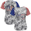 Custom Camo USA Flag Red Blue Black-White Patriotic Pixel Camouflage Stars & Stripes Raglan Sleeves Authentic Baseball Jersey