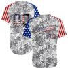 Custom Camo USA Flag Red Blue Black-White Patriotic Pixel Camouflage Stars & Stripes Raglan Sleeves Authentic Baseball Jersey