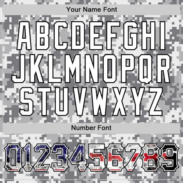 Custom Camo USA Flag Red Blue Black-White Patriotic Pixel Camouflage Stars & Stripes Raglan Sleeves Authentic Baseball Jersey