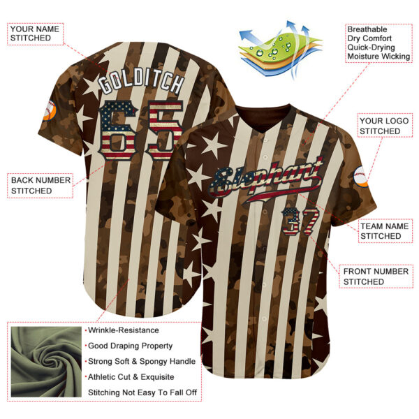 Custom Camo Vintage USA Flag Cream Black-White Patriotic Desert Camouflage Raglan Sleeves Authentic Baseball Jersey